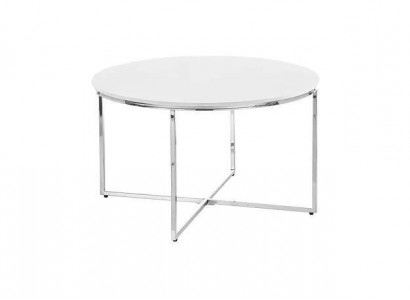 Luxurious white coffee table with legs made of white metal, silver-colored, living room, new